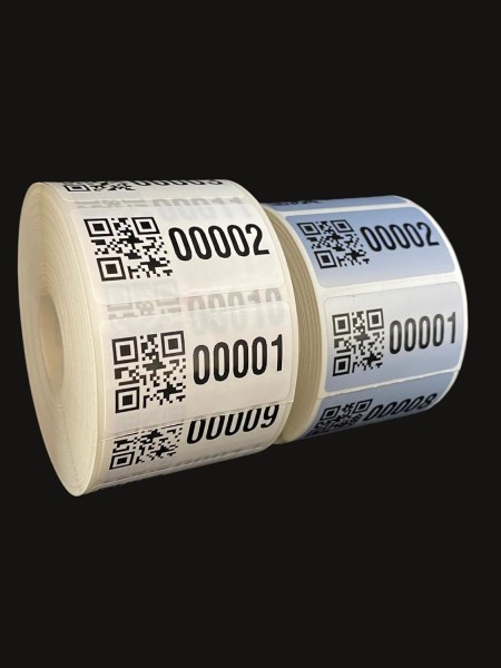 Inventaretiketten Universal Etiketten QR Code 45x25mm fertig bedruckt 4 bis 9 Stellig